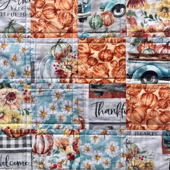 Handmade Quilt 36” x 42” Autumn Pumpkin Thanksgiving - Picture 2 of 7